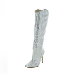 Steve Madden Womens 7 Violetta Silver Rhinestone Knee-High Boots Shoes New